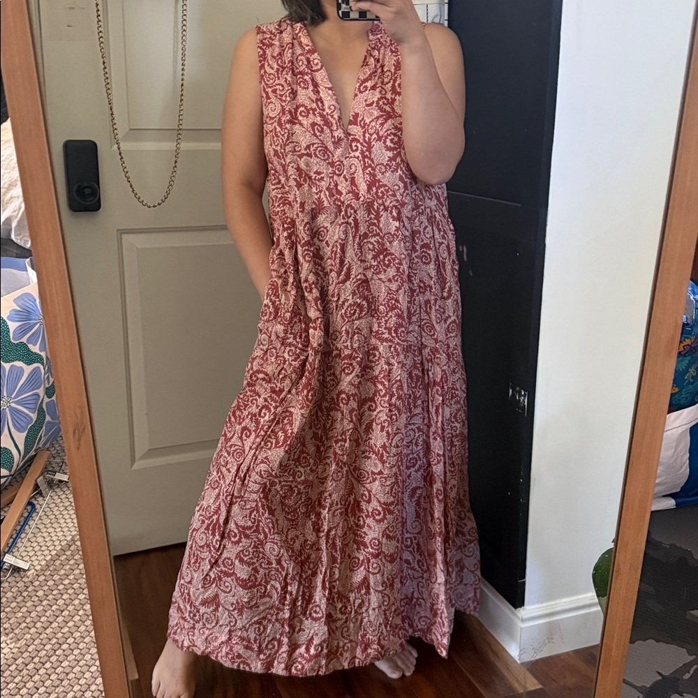 Anthropologie Red Paisley Tiered Midi Dress - Picture 8 of 11